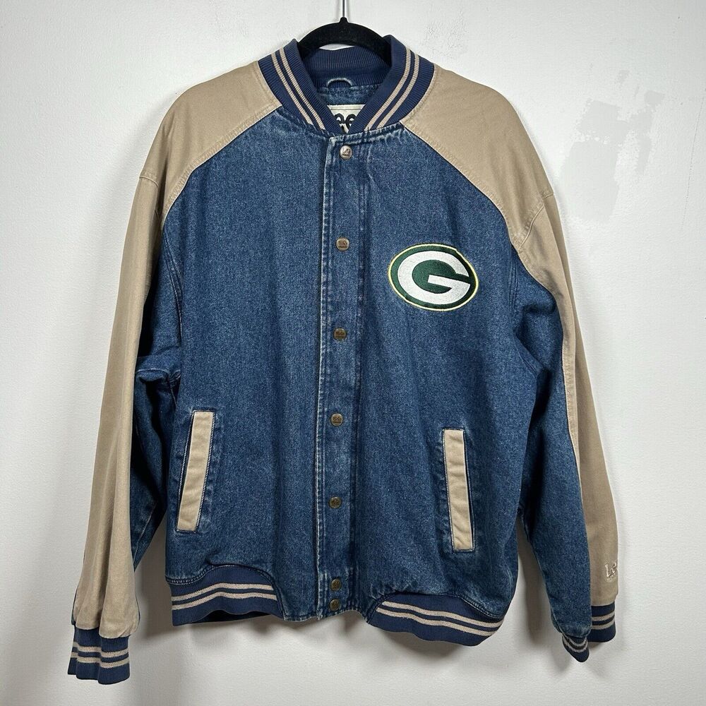Lee Green Bay Packers Blue and Tan Denim Jacket - Picture 2 of 8